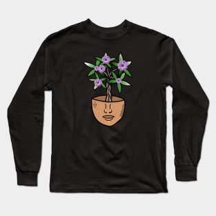 Surreal Money Tree with Purple Daisys, in a Pot Head Planter Long Sleeve T-Shirt